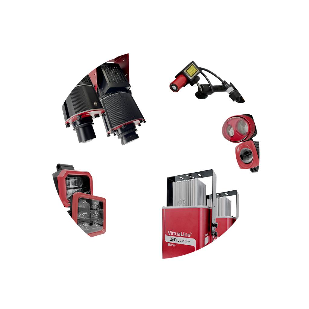 Laserglow projection and detection products: VirtuaLine walkway projectors, SafetyCast sign projectors, alignment lasers and MHE lights