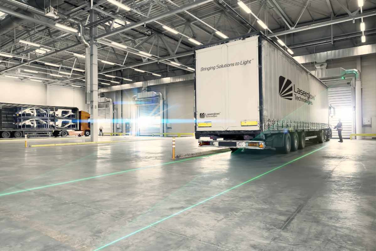 Green Lines projected onto the warehouse floor for path indication